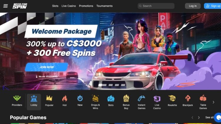 Main page of Casino Need For Spin